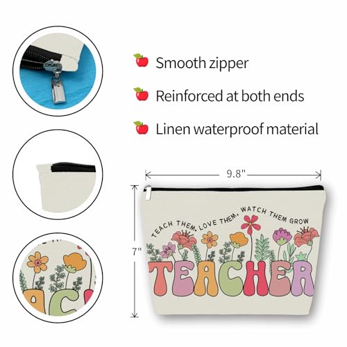 Teacher Appreciation Gifts Makeup Bag: Floral Themed Cosmetic & Toiletry Organizer Pouch For Women & Girls Teachers - Ideal Gift for Travel, Birthdays, Christmas, Teacher's Day, Thanksgiving Day.