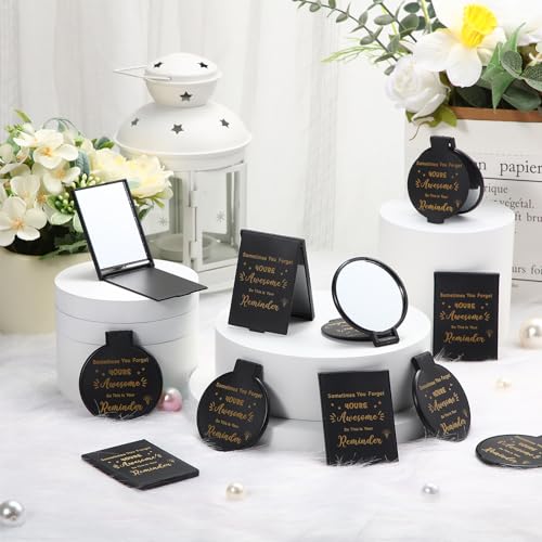 Geetery 48 Sets Inspirational Compact Mirror Bulk Round Makeup Glass Purse Pocket Mini Hand Folding Makeup Mirror with Gift Bags for Thanksgiving Christmas Women Coworker Friends