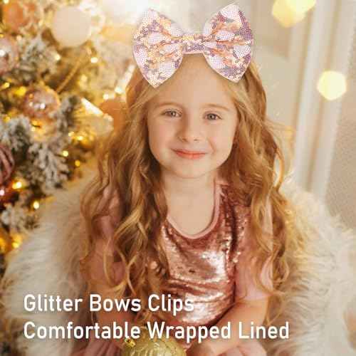 Large Big Sparkling 5 Inch Glitter Heart Hair Bows Clips Sequin Bow Alligator Clips Hair Accessories for Girls, Teens, Toddlers£¨Pink£©