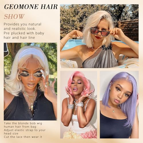 Blonde Bob Wig Human Hair 180 Density 613 Straight Bob Wig Pre Plucked With Baby Hair Brazilian Virgin 14 Inch 613 Bob Wig Human Hair 13x6 Lace Front Wig For Women Heat-Friendly For Coloring