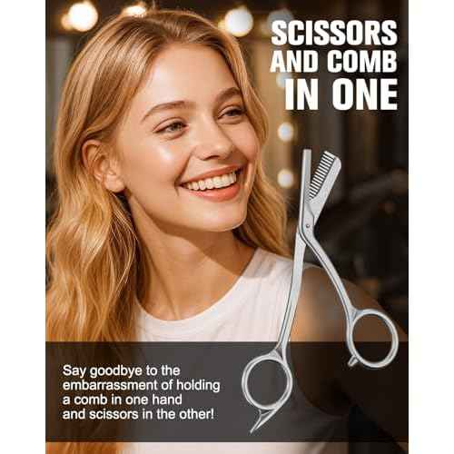 FERYES Eyebrow Trimmer Scissors with Combs, Stainless Steel Scissor & Comb in One, Precision Eyebrow Trimming Scissors for Women and Men