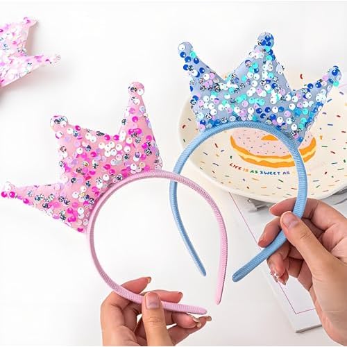 12 Pack Princess Crown Headband, Glitter Sequin Crown Headband, Shiny Tiaras and Crowns Hair Accessories for Birthday Party, Proms, Gifts