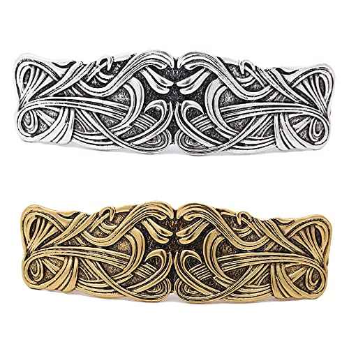 JKJF 2 Pcs Celtic Knot Barrette Vintage Hair Barrettes Metal French Hair Clips Engraved Headwear for Women Girls - Gold Silver Style 1