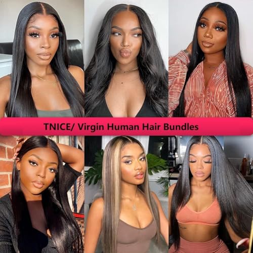 Straight Bundles Human Hair 24 24 24 Inch Human Hair Bundle Brazilian Straight Weave Bundles 100% Unprocessed Virgin Human Hair Extension for Women Natural Color