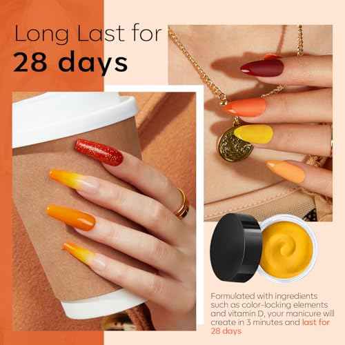 Modelones Fall Dip Powder Nail Kit 20 Colors, Orange Red Green Brown Glitter Dipping Powder Starter Set Base&Top Activator Liquid French Nail Art Salon DIY Kit Gifts for Women