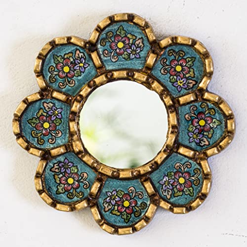 Artisan Small Accent Wall Mirror Set of 3 - Peruvian mirrors for wall with bronze leaf frame - Reverse Painted Glass Mirrors