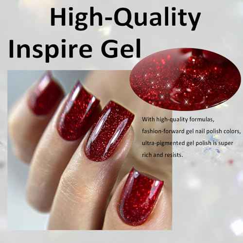 NovaCharm Dark Red Nail Polish - Burgundy Glitter Fingernail Polish - Chunky Bright Nail Varnish - High Glossy Sparkly Nail Polish Fast Drying Nail Gel for Women Girls DIY at Home