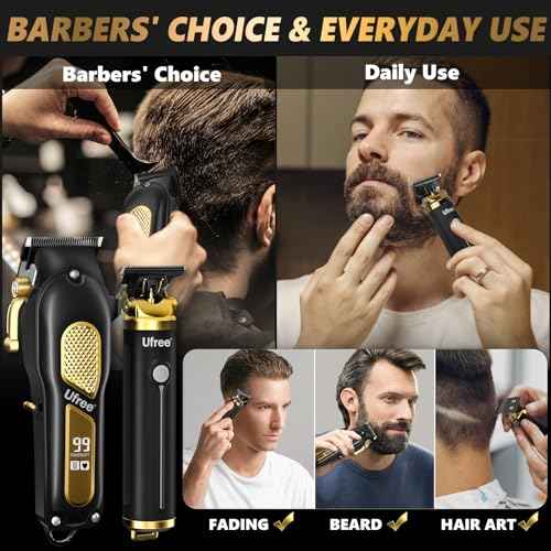 Ufree Hair Clippers for Men, Professional Clippers and Trimmers Set, Cordless Clippers for Hair Cutting, Beard Trimmer, Barber Clippers, Rechargeable Electric Shaver, Gifts for Men, Black Gold