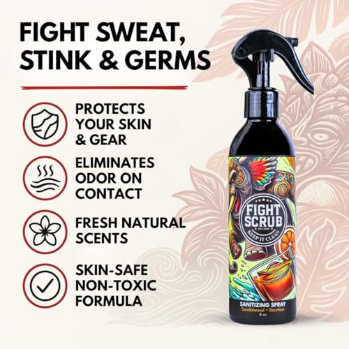 Deodorizing Spray ? Refreshing Body & Gear Spray for Wrestlers, MMA, Jiu-Jitsu & Athletes ? 8oz Bottle (Sandalwood + Bourbon)