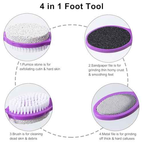Pumice Stone Brush for Feet 4 in 1, Foot File Callus Remover, Foot Rasp and Sand Paper Pedicure Tools with Handle, Shower Foot Scrubber, Soft Smooth Feet for Home Foot Care,2 Pack