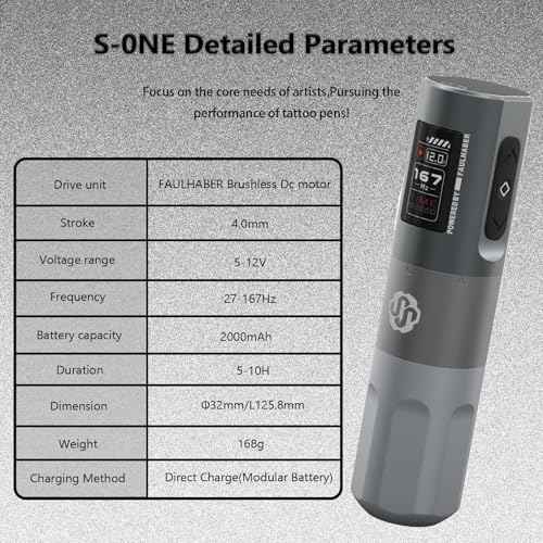 Ai-tenitas Wireless Tattoo Machine, Rotary Tattoo Machine with Faulhaber Motor,2000mah Battery,Tattoo Equipment Supplies for Professional Artists and Tattoo Beginners (4.0mm stroke single machine)