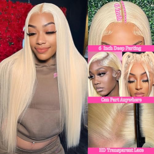 26 Inch 613 Lace Front Wig Human Hair Blonde 13X6 HD Transparent Lace Front Wigs Human Hair 180% Density Blonde Glueless Wigs 613 HD Straight Lace Frontal Wig Pre Plucked