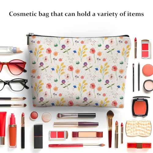 4 Pcs Watercolor Wildflower Makeup Bag, Botanical Cosmetic Bag Plant Lover Friendship Gifts for Women Sister Bestie Mom Friend Thanksgiving Christmas Birthday Gifts Travel Toiletry Bag Accessories