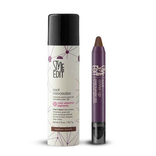 Style Edit Root Concealer Spray and Cover Up Stick for Gray Hair, Medium Brown Color