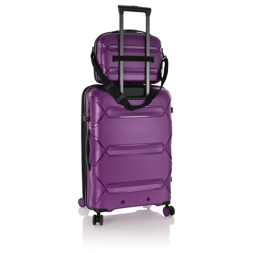 Heys Milos Beauty Case Hardside Lightweight and Crafted with Durable Duraflex, Textured Shell and Metallic Colors, Trolly Sleeve, Adjustable Shoulder Strap, Organize Makeup or Toiletries, Plum