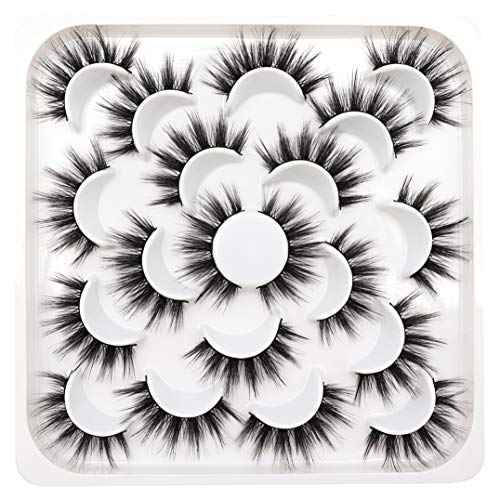 Losha False Eyelashes 10 Pairs Wispy Faux Mink Lashes Soft 3D Volume Fake Eyelashes Handmade Reusable False Lashes Dramatic Long Eye Lashes Pack (Glam)