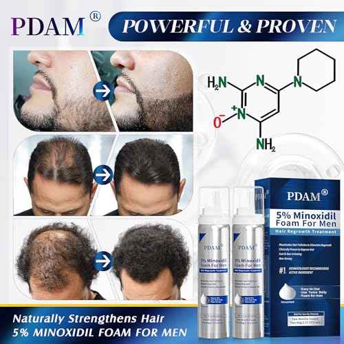 5% Minoxidil for Men Foam Hair Growth - Minoxidil Foam Hair Regrowth Treatment for Men, Topical Hair Loss Treatments, Extra Strength Thicker & Fuller Hair, 2 x 2.11 oz for 2 Months
