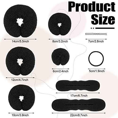 Yinder 34 Pcs Donut Hair Bun Maker Updo Set Includes Black Donut Bun Makers Small & Large Sponge Foam Hair Sponges Elastics Bands Hairpins for Hairstyle DIY