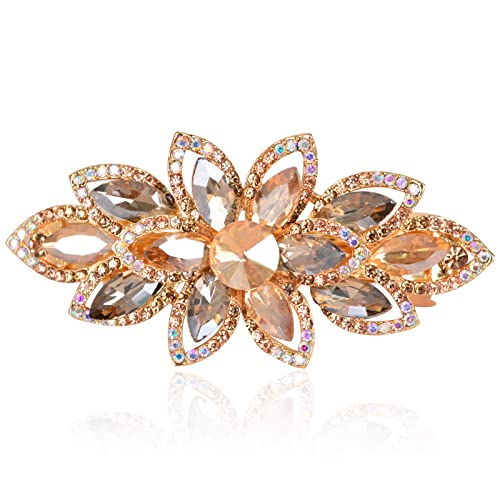 Floral Rhinestone Hairpin Luxury Crystal Flower Hair Barrette Clip (Champagne)