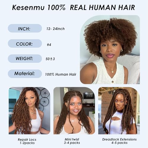 Afro Kinkys Bulk Human Hair,22 Inch 50g/Pack Afro Kinky-Curly Human Hair Bulk for Mini Twist,4C Chocolate Brown Bulk Human Braiding Hair For Micro,Crochet,Repair, Dreadlocks,Locs Extensions #4