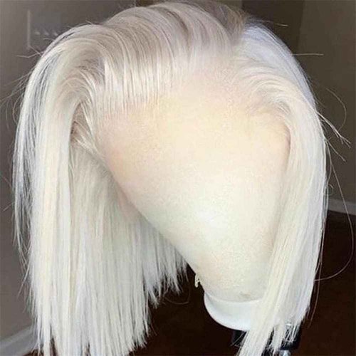 YiXing Platinum Blonde Bob Human Hair Wigs Ash White #60 13x4 Short Bob Human Hair Lace front Wigs HD Transparent Soft Lace Pre Plucked for Women 150% Density Silky Straight Natural Hairline 10Inch