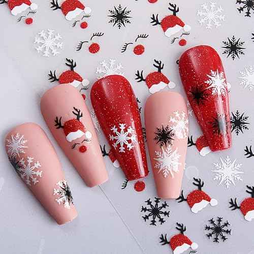 3 Sheets 3D Christmas Glitters Nail Art Sticker 3D Cute Nail Stickers Elk Star Gingerbread Man Snowflake Christmas Tree Nail Decals Snowman Hat Decal Slider New Year DIY Winter Manicure Decoration