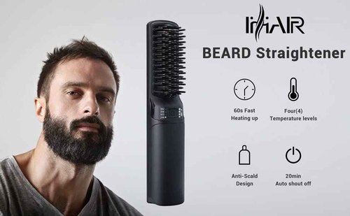 IHHAIR Premium Beard Mini Straightener Brush, Professional Straightener Brush for Men, Rechargeable 6400 mAh Straightening Tool Heated Comb, for Short & Long Beards for Home and Travel