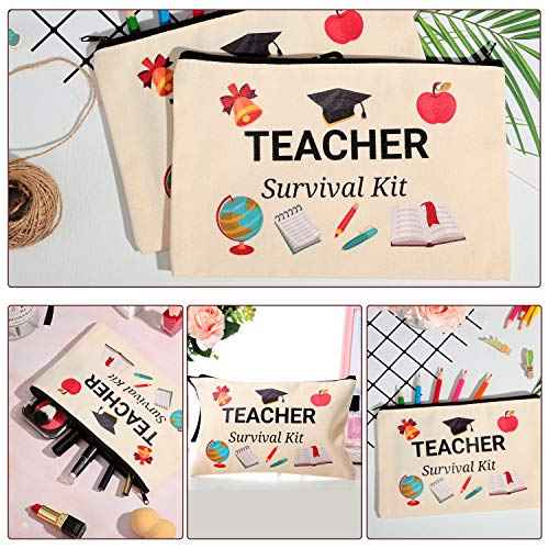 Frienda 15-Piece Teacher Makeup Bag Set - Canvas Cosmetic Bags with Zipper, 3 Styles - Travel Toiletry Pouch - Teacher Appreciation Gift Bags