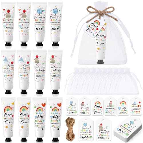 12 Set Christmas Teacher Appreciation Gifts Hand Cream Set Moisturizing Hand Lotion Thank You Teacher Gifts Travel Size with Cards Organza Bags for Dry Cracked Mother's Day