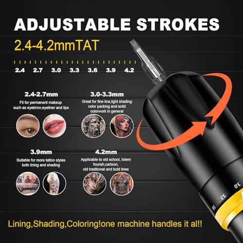 KVM Tattoo Gun Kit - Wireless Tattoo Machine - 7 Adjustable Stroke Options - 1500mAh Power Supply (Tattoo ink is for tattoo practice only)