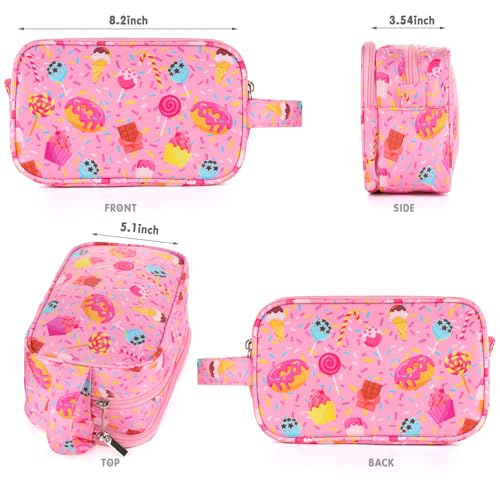 Kids Toiletry Bag for Girls, Travel Toiletry Bag for Little Young Girls Cosmetic Bag Makeup Bag Waterproof Hanging Wash Bag Toddler Toiletries, Candy Pink