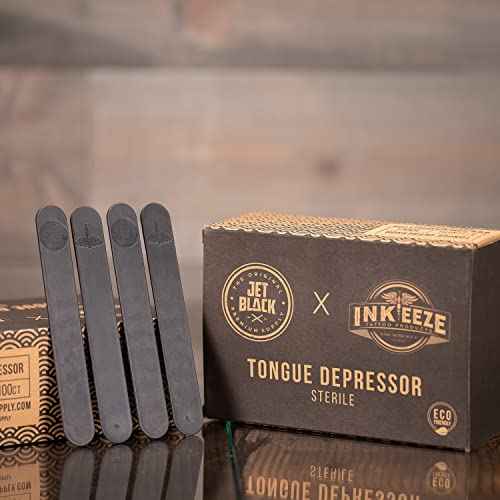 Jet Black Tattoo Tongue Depressor, Eco Friendly Tattoo Supplies, Individually packaged and EO Sterilized, Easy Transferring Ointments, 100 Count