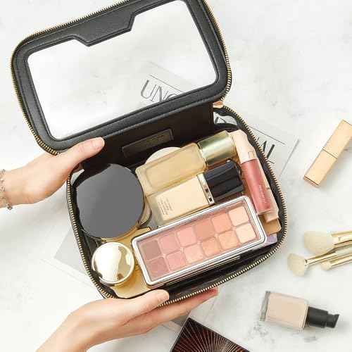 ROWNYEON Clear Makeup Case Toiletry Bag Multipurpose Travel Makeup Train Case Portable Cosmetic Organizer Transparent Storage Bag