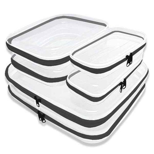 AAJiiKee 【6-Pack】 Clear Hard Shell Zipper Case Set | Durable Travel Pouches for Toiletries, Makeup Storage Organizer, Toy Storage Box | Transparent Cosmetic Bags with Zipper for Organization (Black)