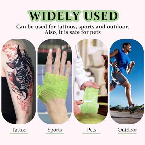 Tattoo Grip Cover Wrap, ATOMUS 24pcs 2¡± x 5 Yards Disposable Tattoo Tube Tape Wrap Elastic Self-Adhesive Bandage Rolls Tape for Tattoo Machine Grip Tube Accessories (Green)