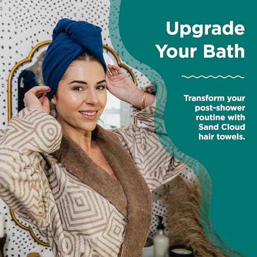 Sand Cloud Cotton Hair Towel Wrap, Sage - Quick Dry Hair Towel for Wet Hair - 100% Turkish Organic Cotton, Half Terry Weave with Binding Edge - 10" x 15" Lightweight, Frizz-Free Hair Drying Towel