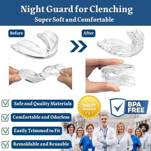 Mouth Guard for Clenching Teeth at Night, 4 Pcs Night Guards for Teeth Grinding, Professional Dental Guards for Grinding Teeth, Moldable Mouthguards for Grinding of Teeth, Teeth Grinding Guard