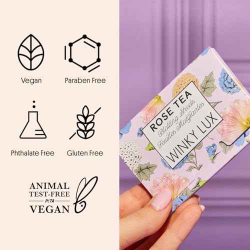 Winky Lux Rose Tea Oil Blotting Sheets ? Shine Control Blotting Papers in Travel Compact, Instantly Absorb Oil & Reduce Shine Without Disturbing Makeup