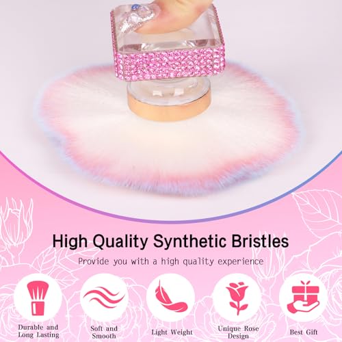 Nail Dust Brush Shiny Rhinestone Makeup Brush for Nails Tech Cleaning Supplies Acrylic Flower Shape Art Brush Clean Up Accessories (Pink)