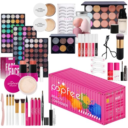 All-in-one Holiday Make up Gift Sets | Makeup Kit for Women Full Kit Teen Girls Xmas Beauty Essential Beginner Bundle Include Eyeshadow Palette Lipstick Blush Concealer Face Powder Mascara Lipgloss