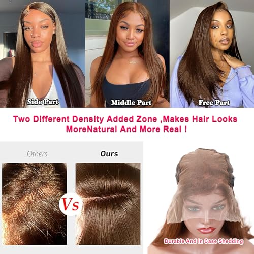 30 Inch Chocolate Brown Lace Front Wig - Human Hair, 13x6 Lace Front, 200% Density HD Lace Frontal, Glueless Lace Closure, Pre Plucked