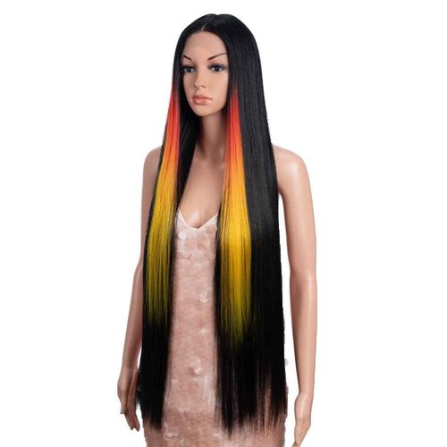 Style Icon 38" Super Long Straight Wigs 6" Deeper Middle Part Lace Lace Front Wigs Coloful Highlight Black Long Straight Wig (38", HL 1B(CH-86P))