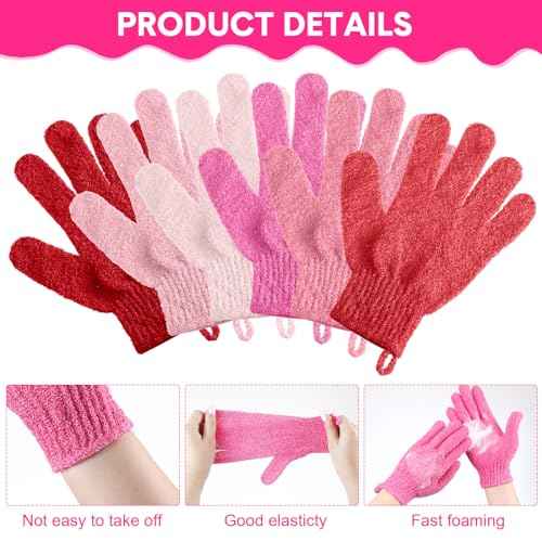 Cuffbow 90 Pcs 45 Pairs Exfoliating Double Sided Bath Gloves with Hanging Loop Colorful Body Shower Gloves for Men Women Beauty Spa Massage Shower Clean Skin Bathing Scrubber Accessories(Pink)