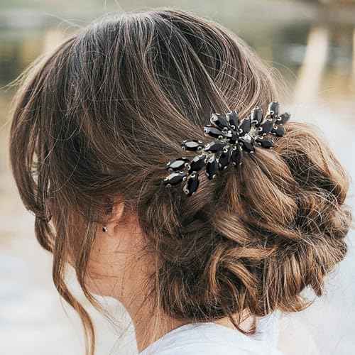 BETITETO Bridal Crystal Hair Piece Rhinestone Wedding Small Hair Comb Accessories for Women Girls (Black)
