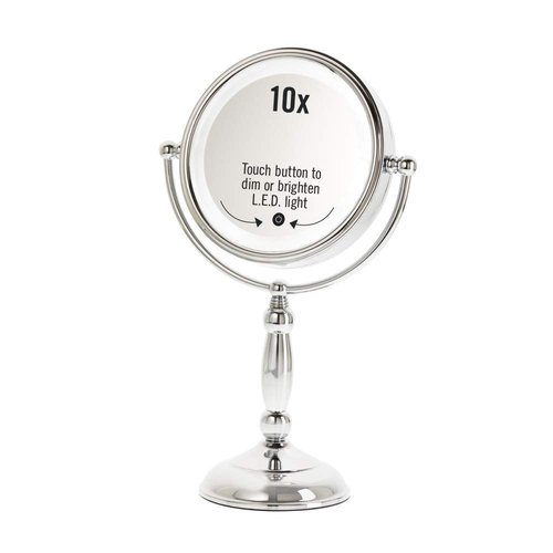 Danielle Creations 8.5-Inch LED Standing Lighted Two-Sided Makeup Mirror With Touch Activation & Dimmer, 10X Magnification