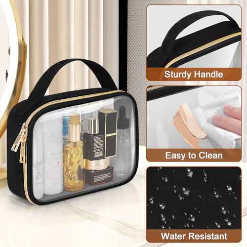 Wedama TSA Approved Toiletry Bag, 3 Pack Clear Makeup Bags with Handles, Quart Size Clear Toiletry Bags, PVC Cosmetic Bags for Women and Men, Carry on Airport Airline Compliant Bag, Black