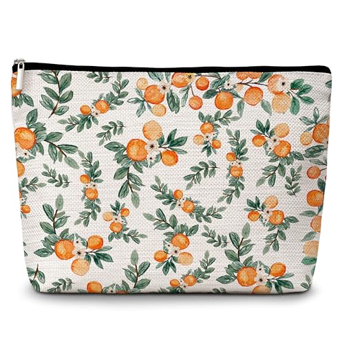 GREOXG Orange Print Makeup Bag, Small Travel Cosmetic Bag with Zipper, Cute Makeup Pouch Gift Ideas for Women Teen Girls Friends Mom Sisters Teacher Birthday Christmas Wedding Graduation-E31