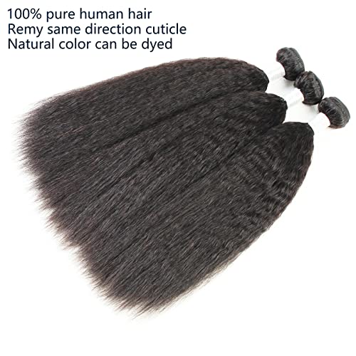 Yaki Straight Weave Human Hair Bundles Kinky Straight Remy Hair 3 Bundles 14 14 14 inch 12A Unprocessed Brazilian Virgin Hair Extensions Natural Color
