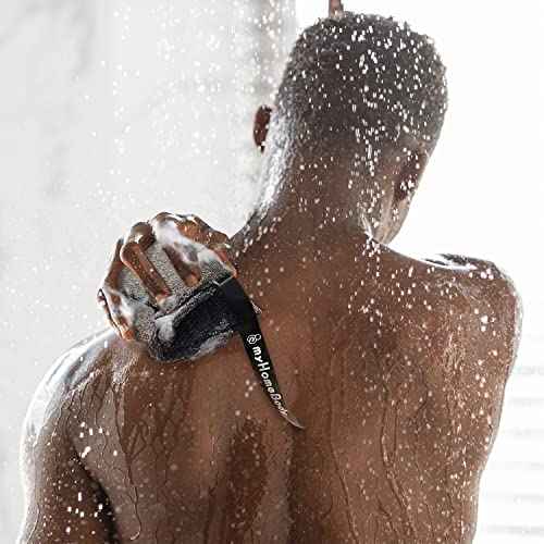 myHomeBody Soap Pocket Exfoliating Pouch, Body Scrubber Sponge, Exfoliator for Bath, Shower or Leftover Bits Saver, Graphite Gray, 2 Pack + 2 Lift Pads