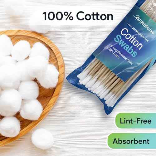 50 Biodegradable Long Cotton Swabs - 8 Inch Cotton Swabs for Ears - Long Q Tips Made From Birchwood and 100% Cotton - Lint Free